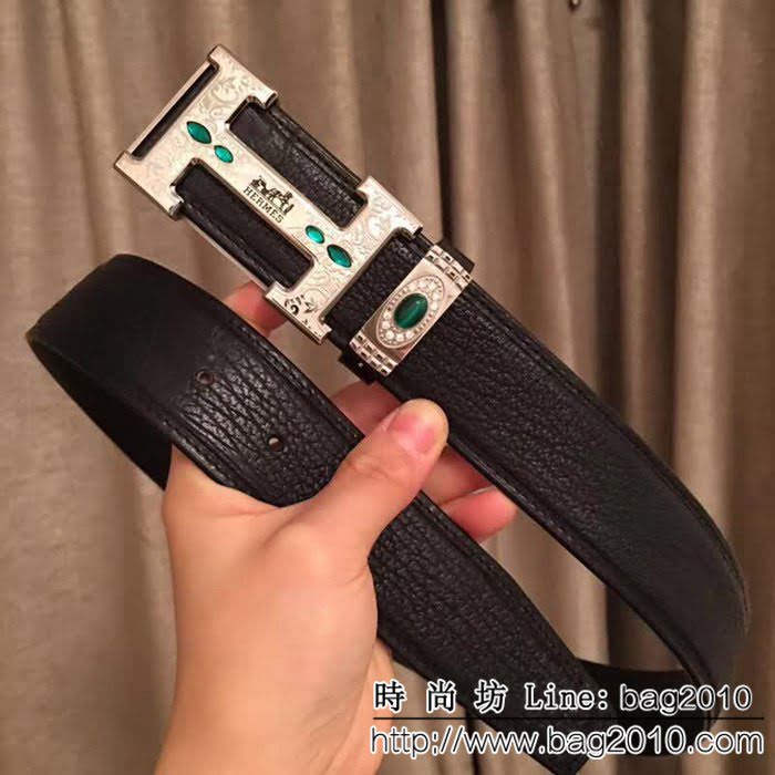 愛馬仕HERMES 太平洋深海鯊魚皮 鑲鑽貓眼石高端男士皮帶 HHG1196